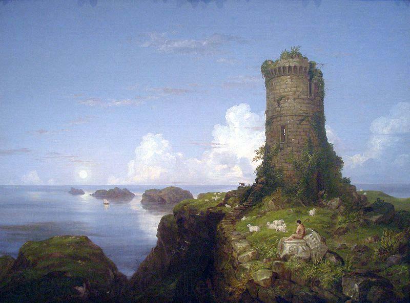 Thomas Cole Italian Coast Scene with Ruined Tower Norge oil painting art